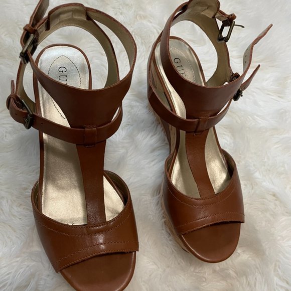 Guess Carmel Cork 4" Wedges double ankle buckle strap 10 - Picture 2 of 11